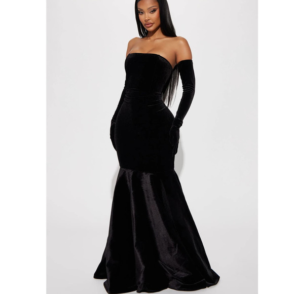 Fashion Nova Dresses & Skirts - NWT Stella BLACK Velvet Mermaid Strapless Ball Gown Dress Set SIZE Large